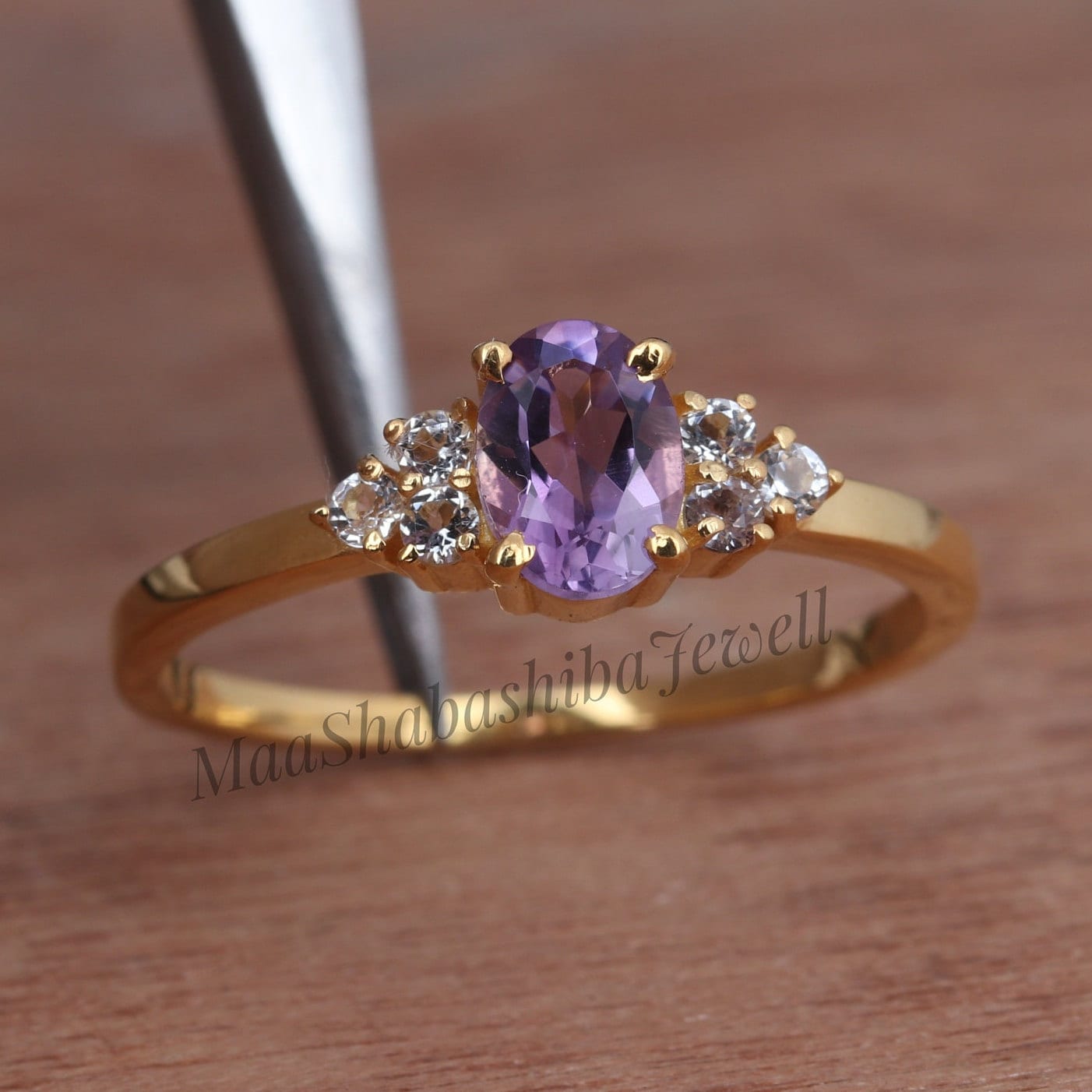 Echter Amethyst Verlobungsring, Ring, 925 Sterling Silber Vintage Ring Für Frauen Goldring, Geburtsstein Versprechensring von MaaShabashibaJewell