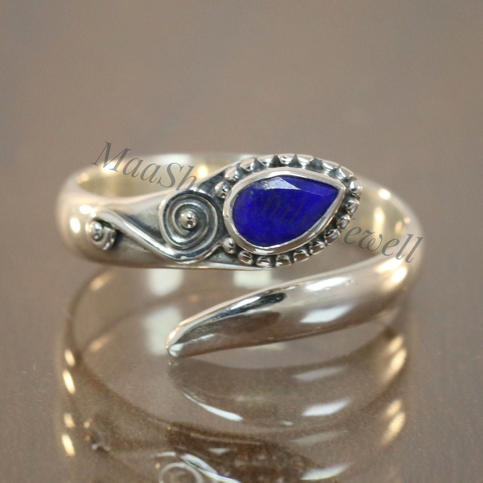 Massiver 925 Sterling Silber Ring, Verstellbarer Lapis Lazuli Ehering, Blauer Ringe Für Frauen, Geschenk Sie von MaaShabashibaJewell