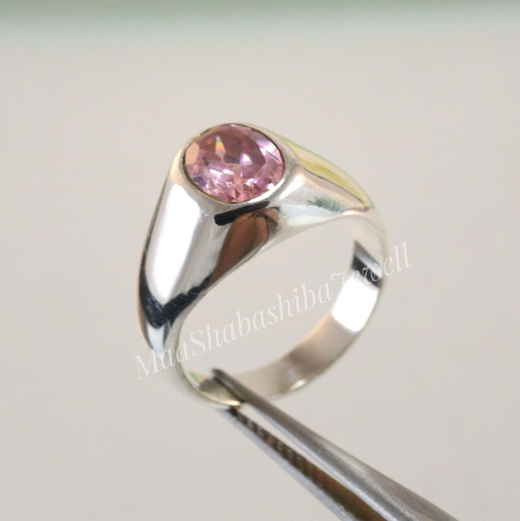 Pink Cz Ring, Siegelring, Männer Frauen Versprechen Ring-Oval Cut 925 Sterling Silber Siegelring-Ehering von MaaShabashibaJewell