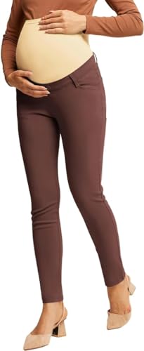 Frauen Maternity Arbeitshose dehnbarer hoher Taillen-Skinny Leg Business Dress Pants Braun 2XL von Maacie