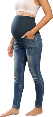 Frauen Umstandshose elastische Hose Schwangerschaftshose Bump über Bauch gerade Hosen Hosen stützende Kleidung Mütter Dunkelblau S von Maacie