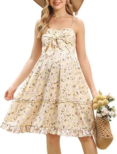 Maacie Blumenkleid für Schwangere Frauen Sommermode Blumenmuster Rüschenkleider Seladon L von Maacie