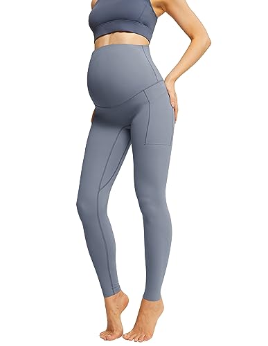 Maacie Damen Umstandshose Stretch Yoga Leggings Sport Arbeit Freizeit Graublau mit Flachnähte 2XL MC0340A23-03 von Maacie