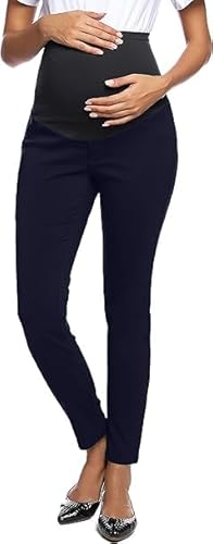 Maacie Damen Umstandshose für Arbeit Schwangerschaft Pants Büro über dem Bauch Stretch Skinny Leg Pants Dunkelblau M von Maacie