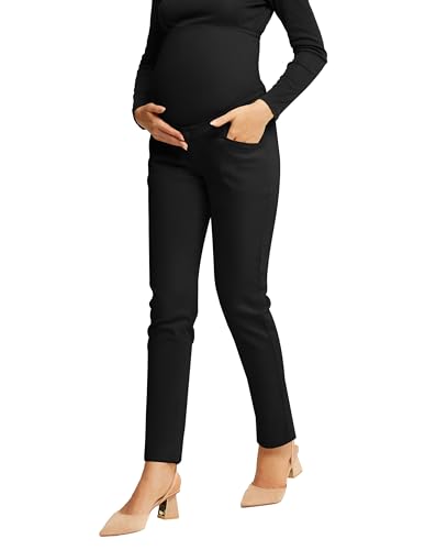 Maacie Frauen Mutterschaft Cotton Hose Hoch Taillierte Komfortable Hose Schwarz 2XL von Maacie