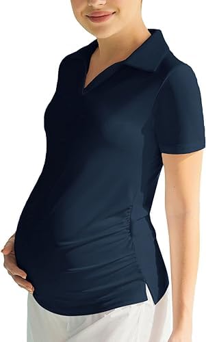 Maacie Frauen Mutterschaft Revers Shirt Outdoor Weiches Mode Atmungsaktives Navy Blau L von Maacie