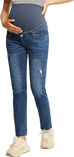 Maacie Mutterschaft Skinny Jeans Hosen für Damen Umstandsjeans Verstellbare Taille Hosen für Alltag Dunkelblau M MC0336A23-02 von Maacie