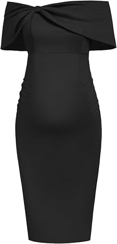 Maacie Schwangerschaft Kleider Stylish Bodycon Umstandskleid Midi Kleid Side Split Cocktail Kleider Schwarz M MC0364A23-01 von Maacie