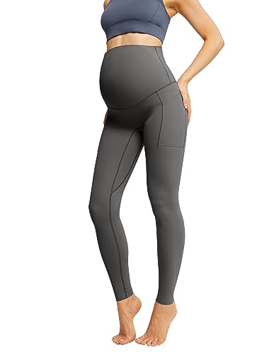 Maacie Schwangerschaftshose Workout Pants Bequeme Hohe Taille Leggings über den Bauch Dunkelgrau L MC0340A23-02 von Maacie