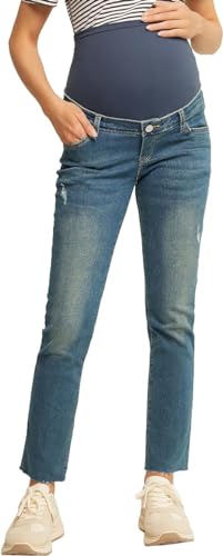 Maacie Schwangerschaftsjeans für Frauen Umstandsjeans Hautfreundliche Jeans mit Zigarettenschnitt Blau S MC0336A23-01 von Maacie