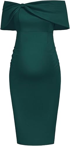 Maacie Schwangerschaftskleid Stretch Bodycon Umstandskleid mit Seitenrüschen für Hochzeitsfeiern Dunkelgrün XXL MC0364A23-02 von Maacie