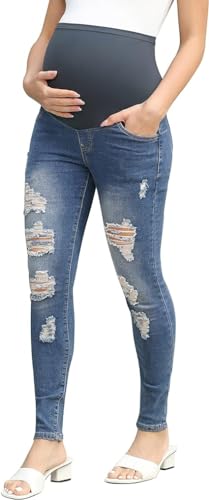 Maacie Skinny Stretch Mutterschaft Bequeme Casual Hohe Taille Pendeln Zur Arbeit Navy Blau L von Maacie