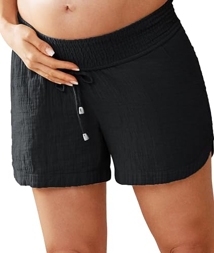 Maacie Umstands-Shorts Unterbauch-Kordelzug Elastische Taille Baumwoll-Shorts Mit Taschen Sommer Süß Strand Lässig von Maacie