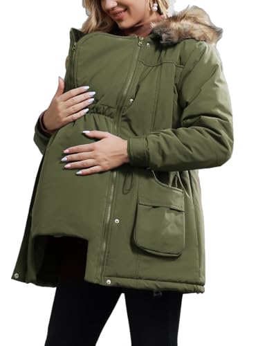 Maacie Tragejacke Für Mama Und Baby 3 In 1 Damen Langarm Kapuze Känguru Umstandsjacke Mit Babyeinsatz 2025 Winterjacke Schwangerschaft von Maacie