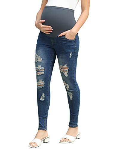 Maacie Umstandshose Hohe Taille Umstandsjeans Hohe Elastizität Umstandshose Blau 2XL MC0204S22-01 von Maacie