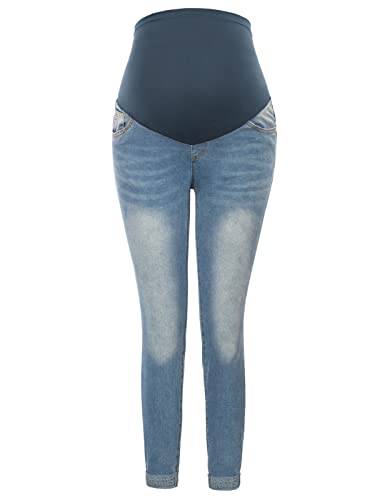 Maacie Umstandshosen Lange Elastisch Jeans für Schwangerschaft Bequem Jeans Frühling Sommer Blau S von Maacie