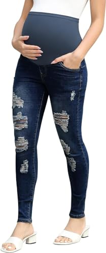 Maacie Umstandsjeans Skinny Hoch Tailliert Für Den Alltag Frühling/Sommer Dunkelblau S von Maacie