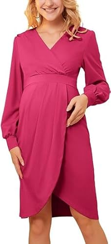 Maacie Umstandskleid Hochzeitsgast Kleid Schwangerenkleid für Damen Umstands Midikleid Rosa S von Maacie