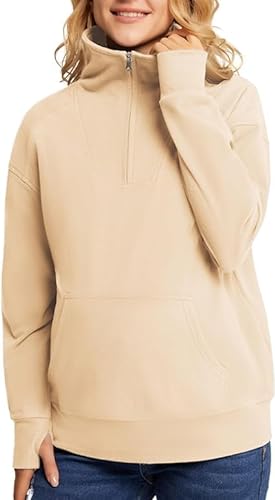 Maacie Umstandspullover Warme Alltäglich Schwangerschaftspullover Winter Fleece Umstandssweatshirt mit Kragen Aprikose L MC0344A23-02 von Maacie
