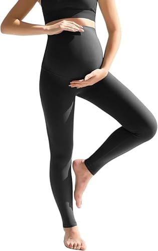 Maacie Umstandssporthose Nahtlose Stretchy Yoga Umstandsleggingd über dem Bauch Schwarz L MC0277S23-01 von Maacie