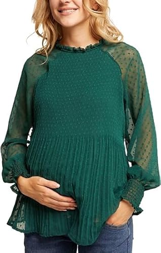 Maacie Umstandstops Swiss Dots Tops Long Sleeves Blouse für Schwnagere Dunkelgrün M von Maacie