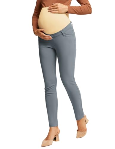 Maternity Pull-On Damen Skinny Ankle Length Dress Hose über dem Bauch Pfauenblau 2XL von Maacie
