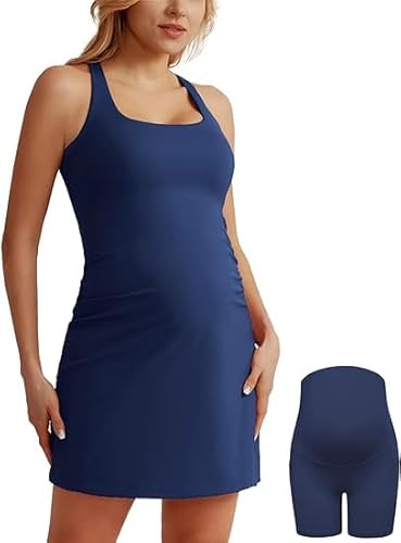 Sportliches Umstandskleid Für Damen Leicht Offener Überkreuzter Rücken Sport-Tanktop-Kleid Für Fitnessstudio Activewear Marineblau XXL von Maacie