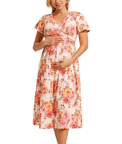 Umstands-A-Swing-Kleid mit V-Ausschnitt Rückengurt-Design bequem, atmungsaktiv Frühlingskleid geeignet zum Fotografieren beim Picknick von Maacie