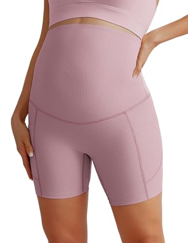 Umstands Yoga Shorts Über Dem Bauch Gerippte Nahtlose Aktiv-Shorts Mit Taschen L von Maacie