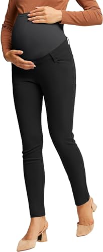 Umstandshosen Extender Umstandsleggings Über Bauch Bequeme Hosen mit Taschen Schwarz 2XL von Maacie