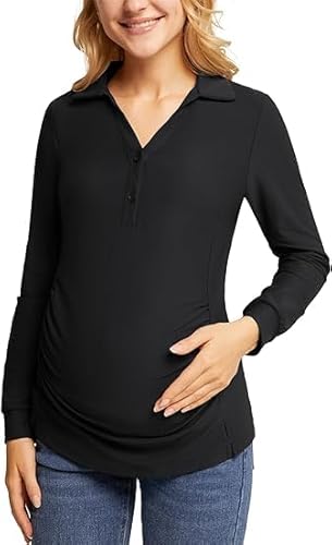 Umstandsmode Tops mit Langen Ärmeln UPF 50+ Feuchtigkeitsableitend Freizeit Shirt für Alltag Schwarz XXL von Maacie