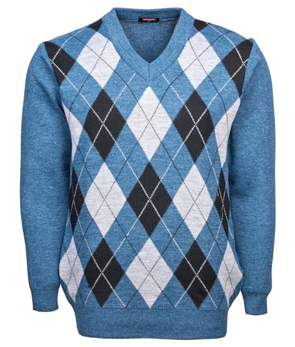 Maan Store Herren V-Ausschnitt Klassischer Strickpullover Rautenmuster Lange Ärmel Top Sweater, blaugrün, XL von Maan Store