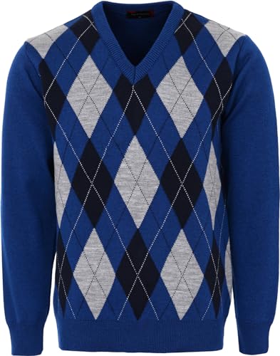 Maan Store Herren V-Ausschnitt Klassischer Strickpullover Rautenmuster Lange Ärmel Top Sweater, denim, L von Maan Store