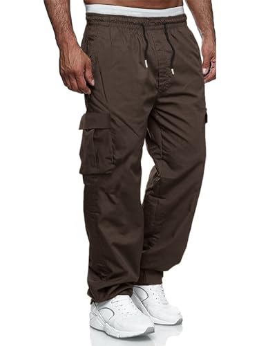 Maavoki Cargohose Herren Relaxed Fit Baumwolle mit Gummizug, Outdoor Freizeithose Casual Wanderhose Herren mit Multi Taschen Braun XL von Maavoki