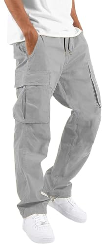 Maavoki Cargohose Herren Relaxed Fit Baumwolle mit Gummizug, Outdoor Freizeithose Casual Wanderhose Herren mit Multi Taschen Grau S von Maavoki