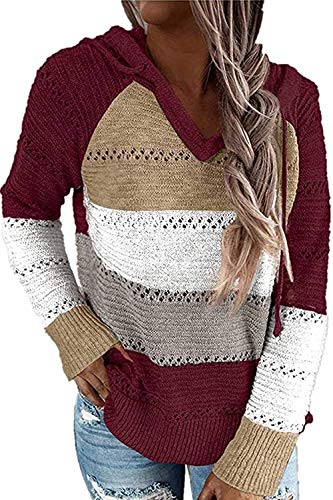 Maavoki Damen Knit Hoodie Sweatshirts Langarm Hoodies Casual Patchwork Kapuzenpullover von Maavoki