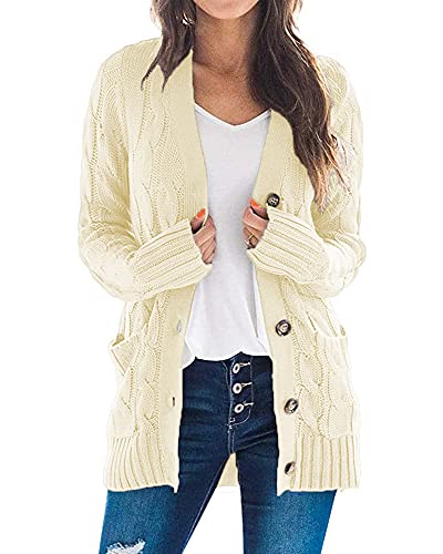 Maavoki Strickjacke Damen Herbst Cardigan mit Knopfleiste Langarm Strick Warm Winter Strickmantel mit Taschen, Beige XL von Maavoki