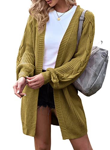 Maavoki Damen Oversize Strickjacke, Lange Strickpullover Cardigan mit Laternenärmeln, Einfarbige Pullover Jacke für Herbst Winter Grün, S von Maavoki