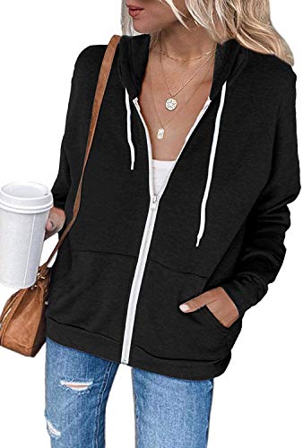 Maavoki Damen Kapuzenjacke Full Zip Hoodie Sweatshirt Jacke, Schwarz, XXL von Maavoki