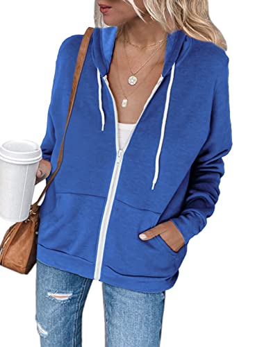 Maavoki Damen Zip Hoodie Langarm Kapuzenjacke Sweatjacke Outwear Jacken Herbst Winter Sweatshirtjacke blau L von Maavoki