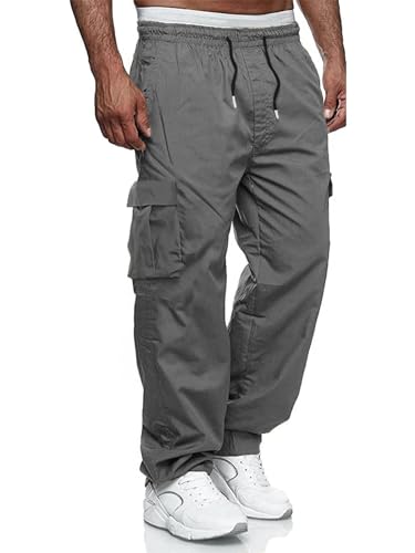 Maavoki Cargohose Herren Relaxed Fit Baumwolle mit Gummizug, Outdoor Freizeithose Casual Wanderhose Herren mit Multi Taschen Dunkelgrau M von Maavoki