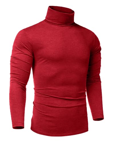 Maavoki Herren Langarmshirts Rollkragen Regular Fit Rollkragenpullover Basic Stretchy Casual Tops Sweatshirt Rot XXL von Maavoki