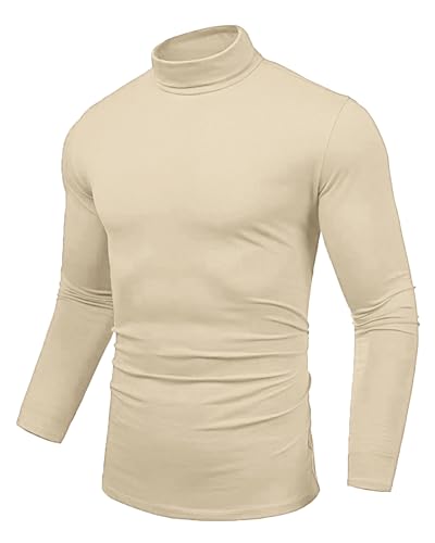 Maavoki Herren Rollkragenpullover Dünn Rollkragen Pullover Basic Slim fit Rolli Langarmshirts Elastisch Unterziehrolli, Beige XL von Maavoki