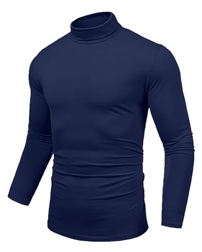 Maavoki Herren Rollkragenpullover Dünn Rollkragen Pullover Basic Slim fit Rolli Langarmshirts Elastisch Unterziehrolli, Marine XL von Maavoki