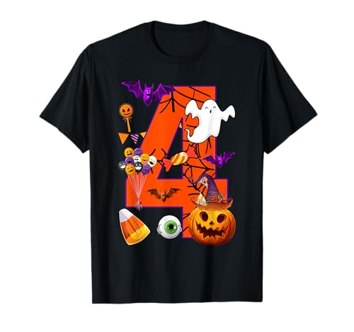 Niedlicher 4 Jahre Alter 4. Geburtstag Geist Happy Halloween Day Kinder T-Shirt von Mab 4th Birthday Party Happy Halloween Costume Day
