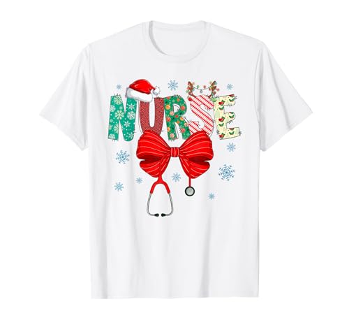 Groovy Stethoskop Kokette Schleife Krankenschwestern Frohe Weihnachten Frauen T-Shirt Groovy Stethoskop Kokette Schleife Krankenschwestern Frohe Weihnachten Frauen T-Shirt von Mab CRNA PACU ED ICU Nurses Merry Christmas Pajama