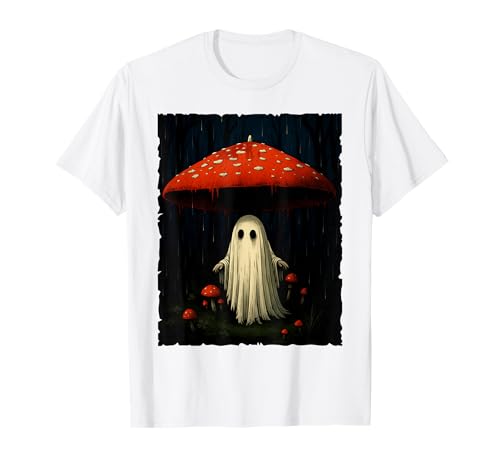 Retro Geist mit Pilz Regenschirm Halloween Kostüm Tag T-Shirt Retro Geist mit Pilz Regenschirm Halloween Kostüm Tag T-Shirt von Mab Ghost Lovers Fans Happy Halloween Costume Day
