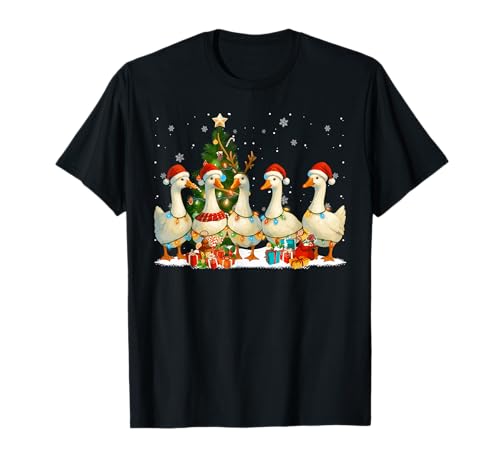 Frohe Weihnachten Schlafanzug Gooses Weihnachtsbaum Lichter Kinder T-Shirt von Mab Goose Animal Lovers Merry Christmas Pajamas