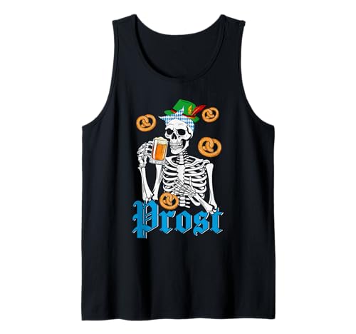 Prost Oktoberfest Messy Bun Frauen Skelett Bayerische Flagge Tank Top Prost Oktoberfest Messy Bun Frauen Skelett Bayerische Flagge Tank Top von Mab Skeleton Germany Beer Festival Oktoberfest Tee