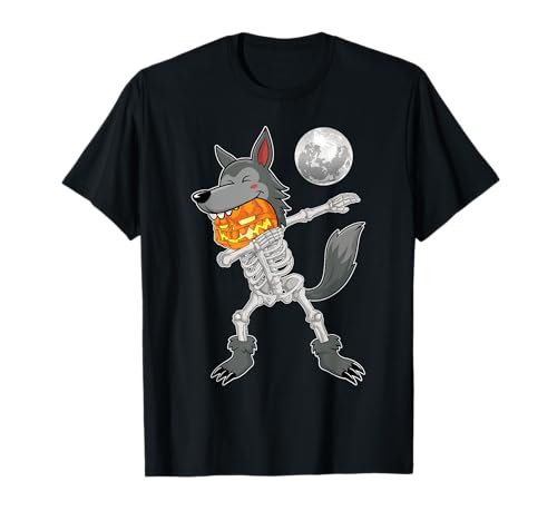 Dabbing Wolf Skelett & Mond Halloween Kostüm Tag Herren T-Shirt von Mab Wolf Lover Happy Halloween Costume Day Tee